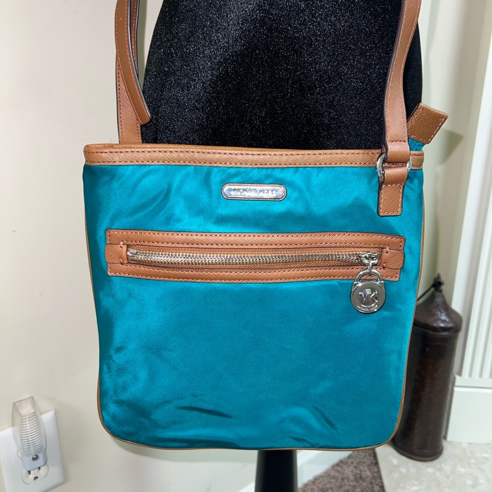 Michael Kors Nylon Crossbody in Teal with Leather Trim
